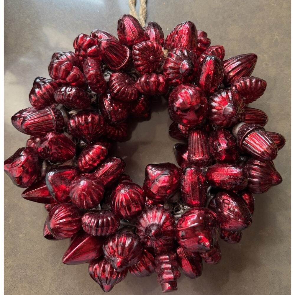 Vtg Style Red Mercury Glass Rustic Kugel Valentines Xmas Cluster Wreath Ornament